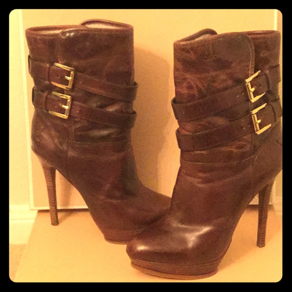 EUC Michael Kors Brn Leather Heel Boots